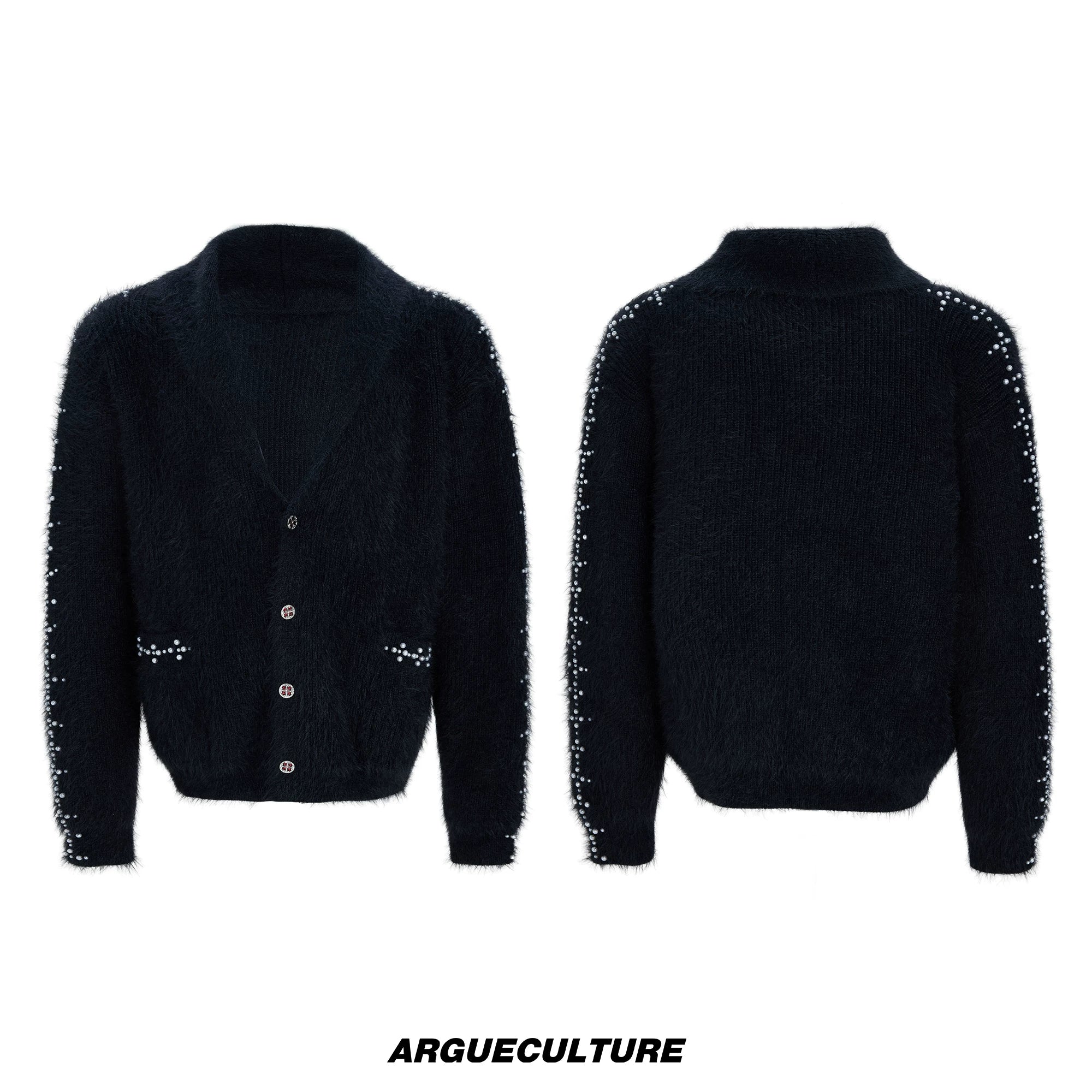 Contrast Stripe Wool-Blend Cardigan Sweater - Black Top