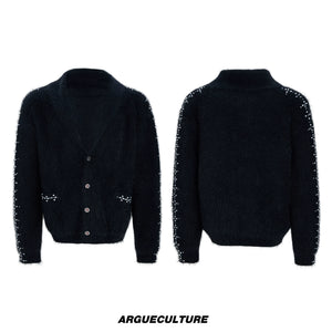 Contrast Stripe Wool-Blend Cardigan Sweater - Black Top