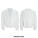 Contrast Stripe Wool-Blend Cardigan Sweater - White Top