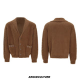 Contrast Stripe Wool-Blend Cardigan Sweater - Brown Top