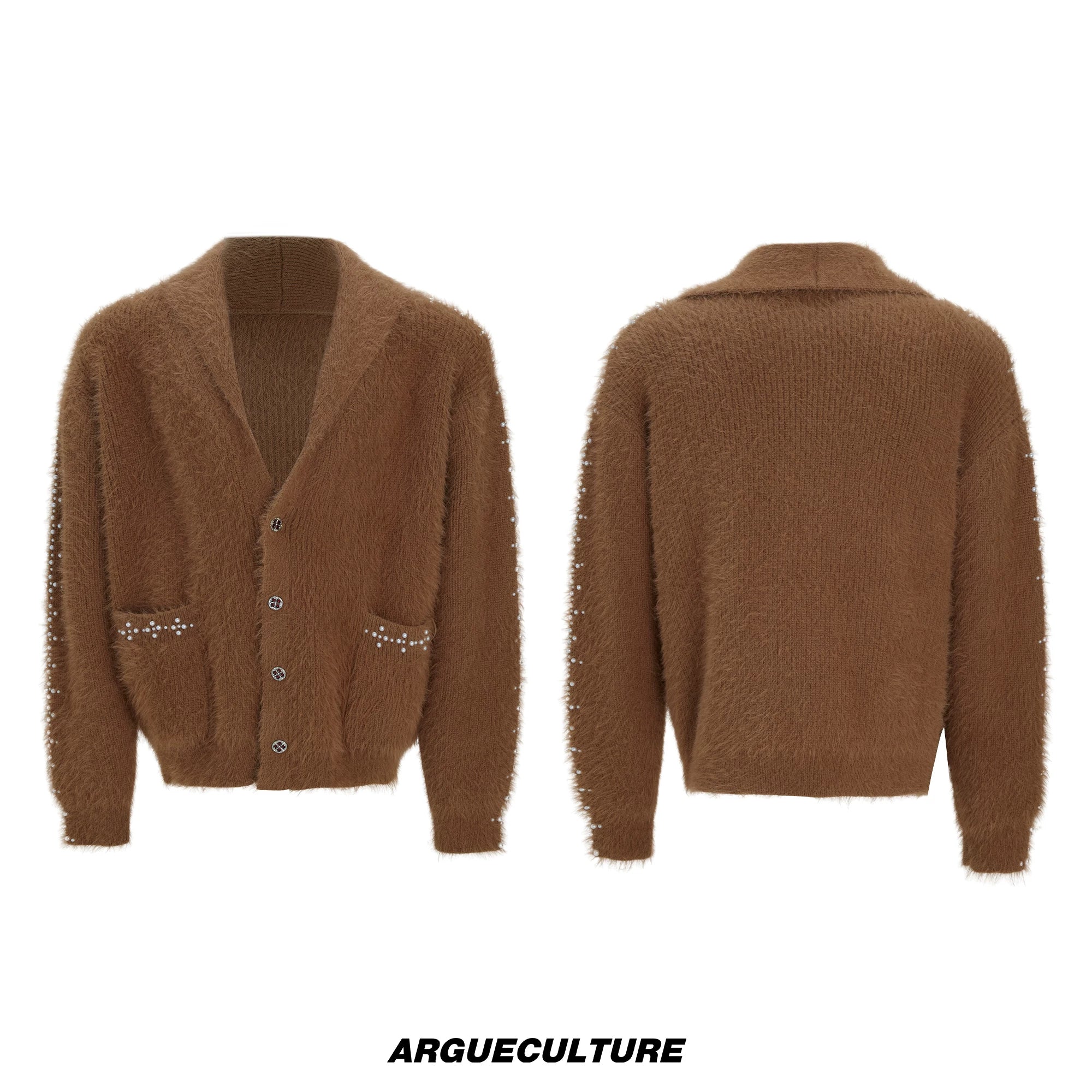 Contrast Stripe Wool-Blend Cardigan Sweater - Brown Top