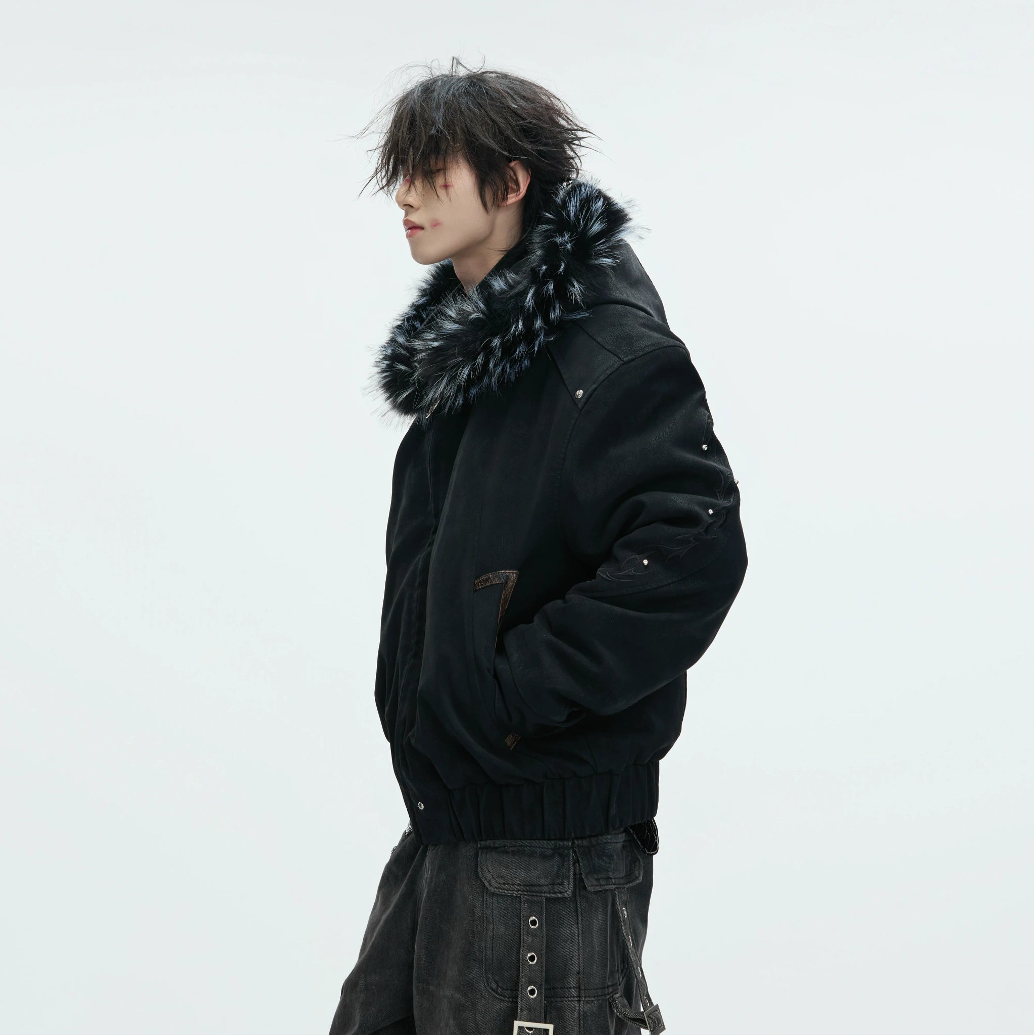 Cropped Faux Leather Zip Jacket with Cotton Fill - main image 4
