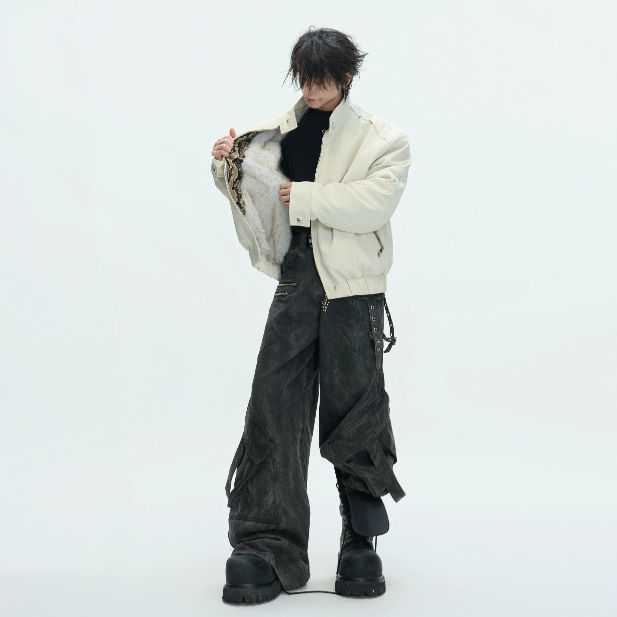 Cropped Faux Leather Zip Jacket with Cotton Fill - main image 5