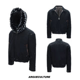 Cropped Faux Leather Zip Jacket with Cotton Fill - Black Top