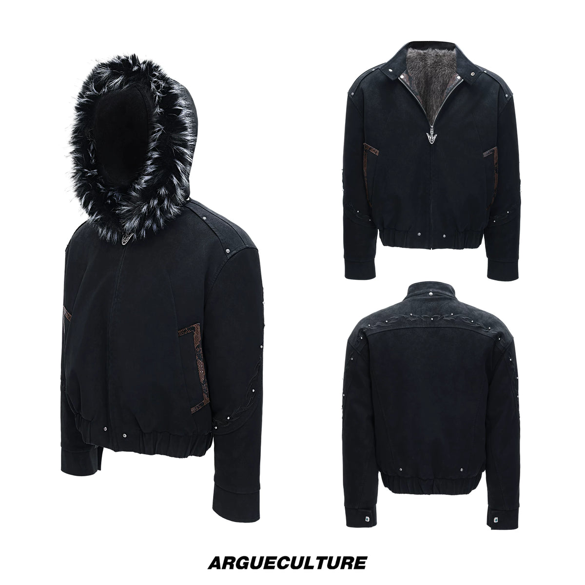 Cropped Faux Leather Zip Jacket with Cotton Fill - Black Top