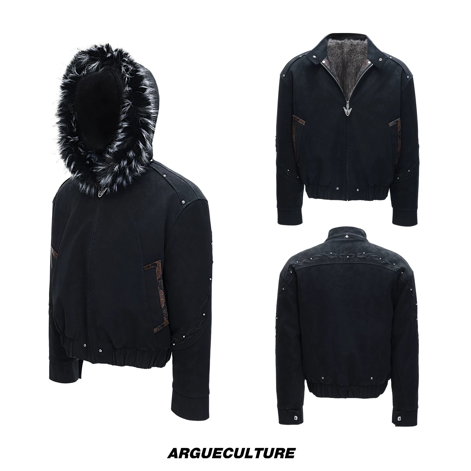 Cropped Faux Leather Zip Jacket with Cotton Fill - Black Top