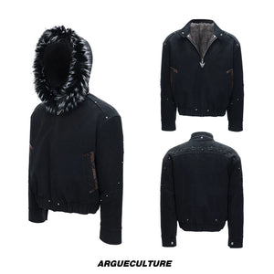 Cropped Faux Leather Zip Jacket with Cotton Fill - Black Top
