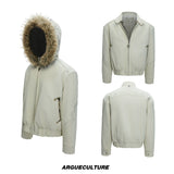 Cropped Faux Leather Zip Jacket with Cotton Fill - White Top
