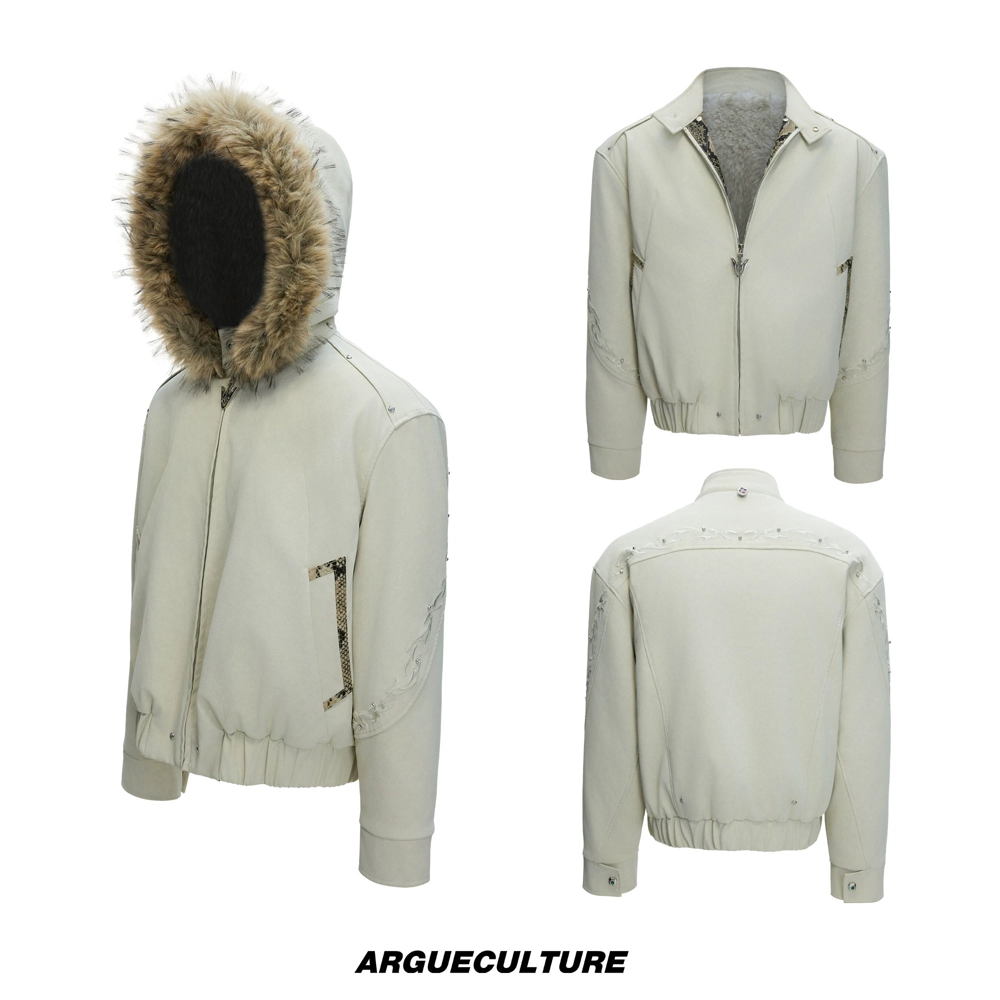 Cropped Faux Leather Zip Jacket with Cotton Fill - White Top
