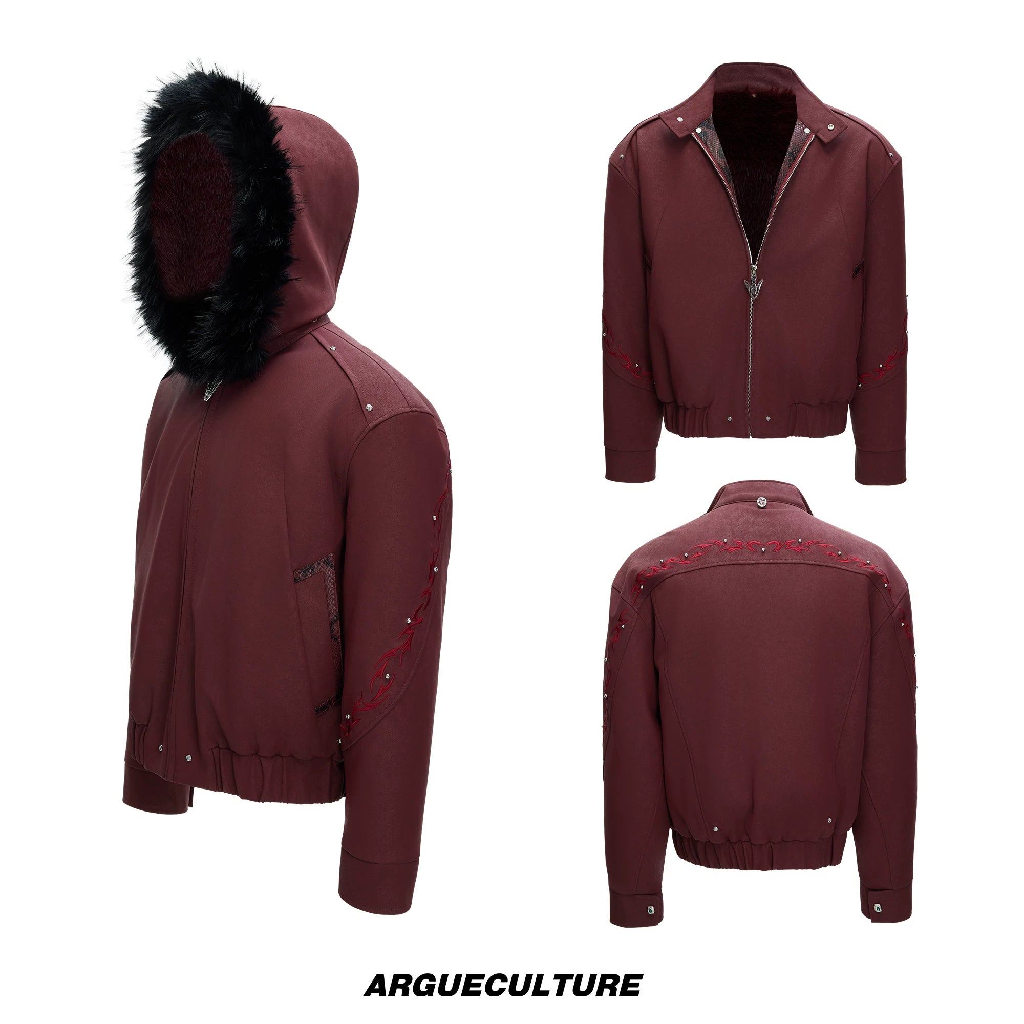 Cropped Faux Leather Zip Jacket with Cotton Fill - Red Top