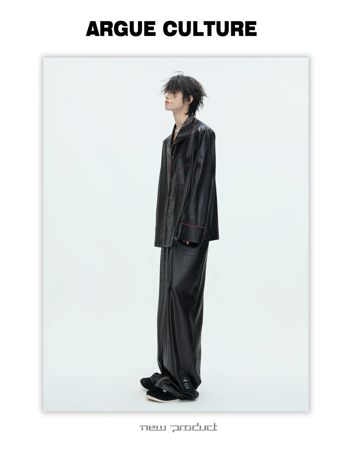 Printed Acetate Pajama Set | Button-Front Loungewear - description image 1