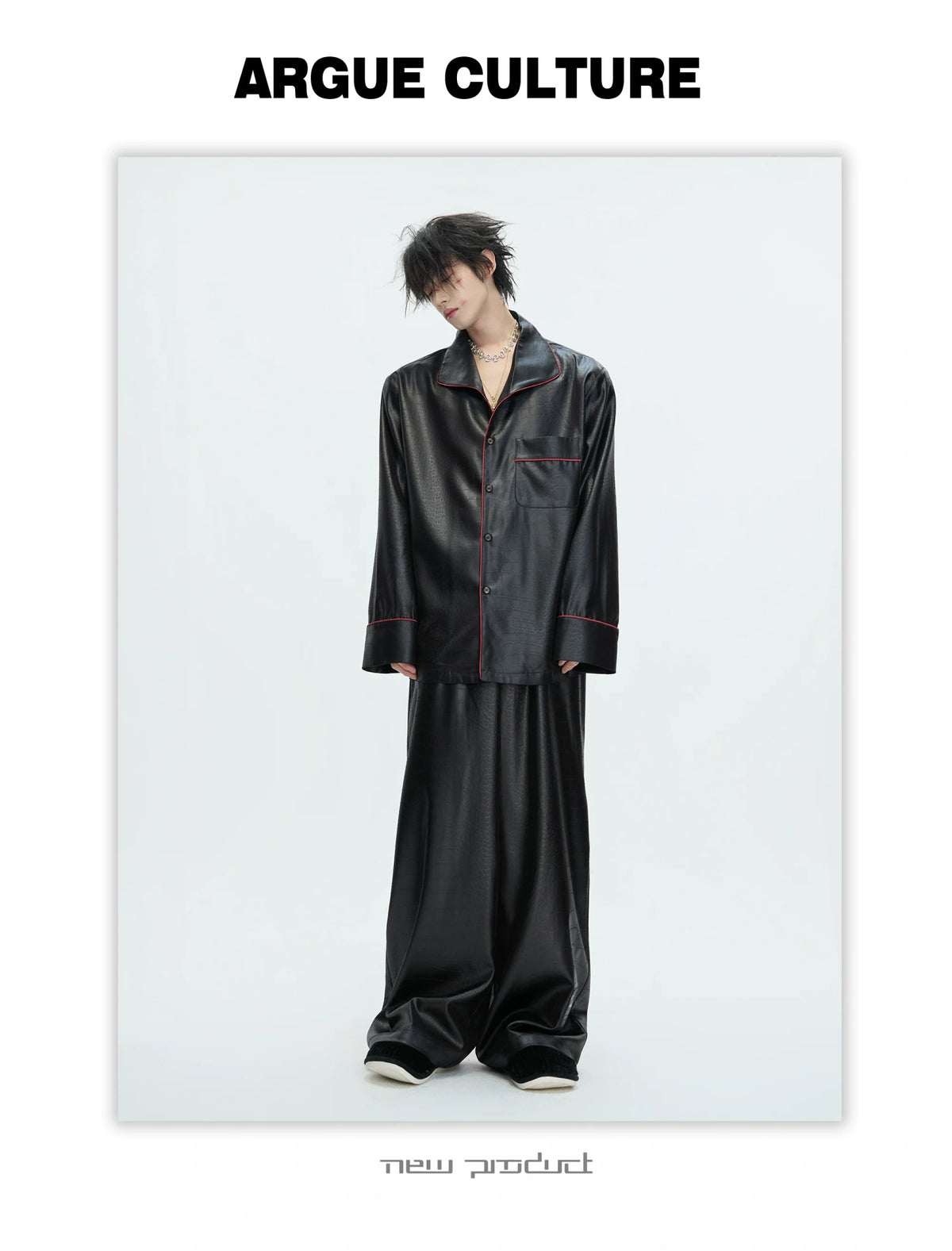 Printed Acetate Pajama Set | Button-Front Loungewear - description image 16