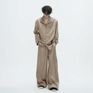 Printed Acetate Pajama Set | Button-Front Loungewear - main image 1