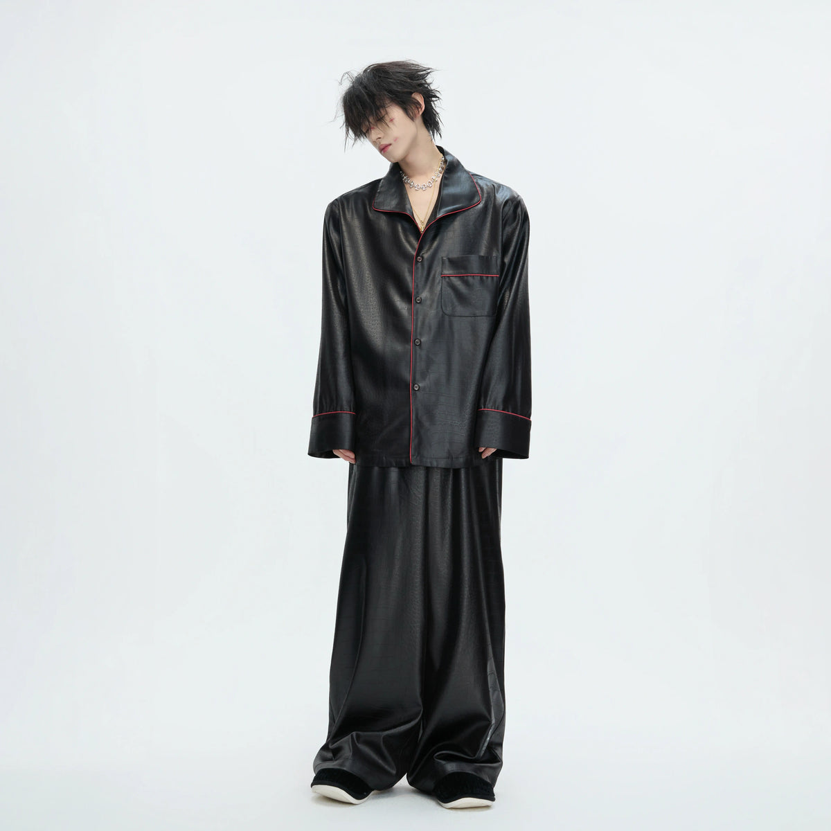 Printed Acetate Pajama Set | Button-Front Loungewear - main image 2