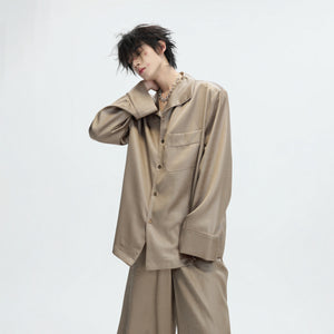 Printed Acetate Pajama Set | Button-Front Loungewear - main image 4