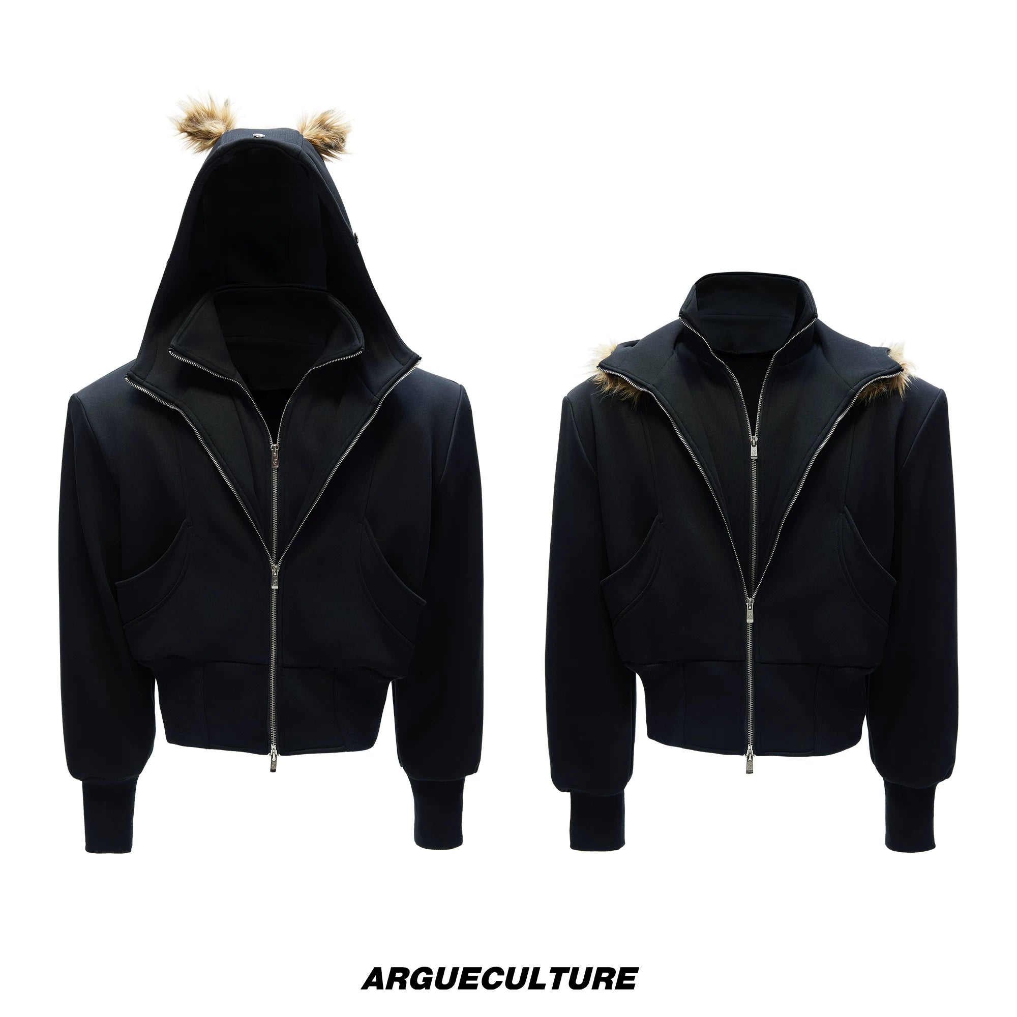 Fleece-Lined Layered Hooded Jacket | Relaxed Fit - Black Top