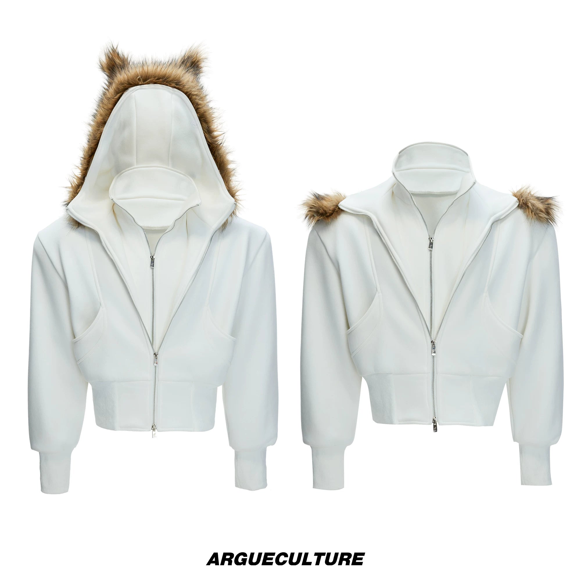 Fleece-Lined Layered Hooded Jacket | Relaxed Fit - White Top