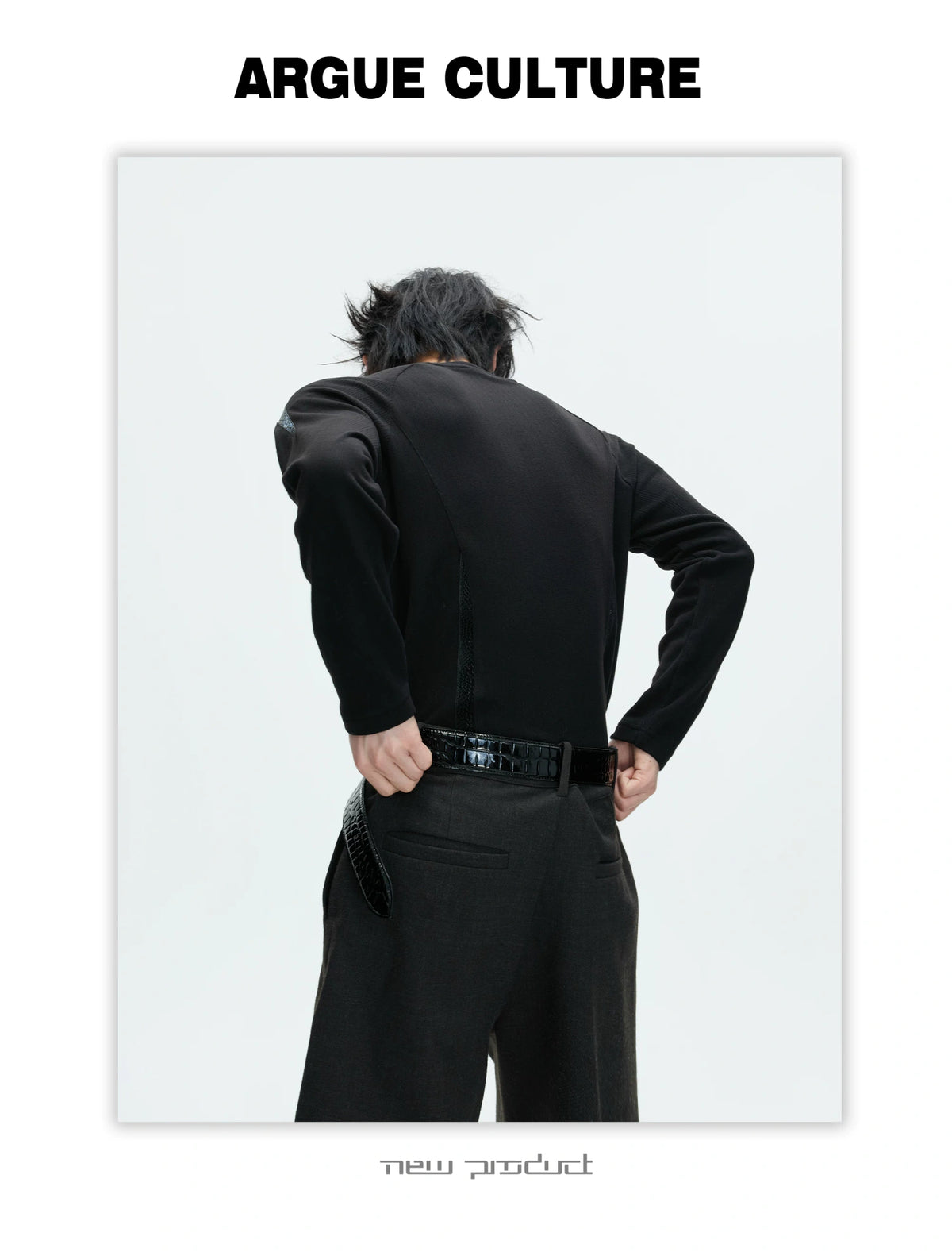 Leather-Panel Ribbed Long-Sleeve Top | Streetwear - description image 1