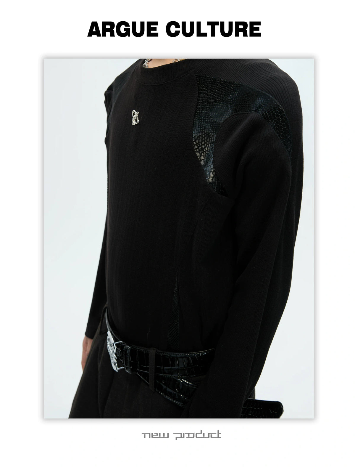 Leather-Panel Ribbed Long-Sleeve Top | Streetwear - description image 2