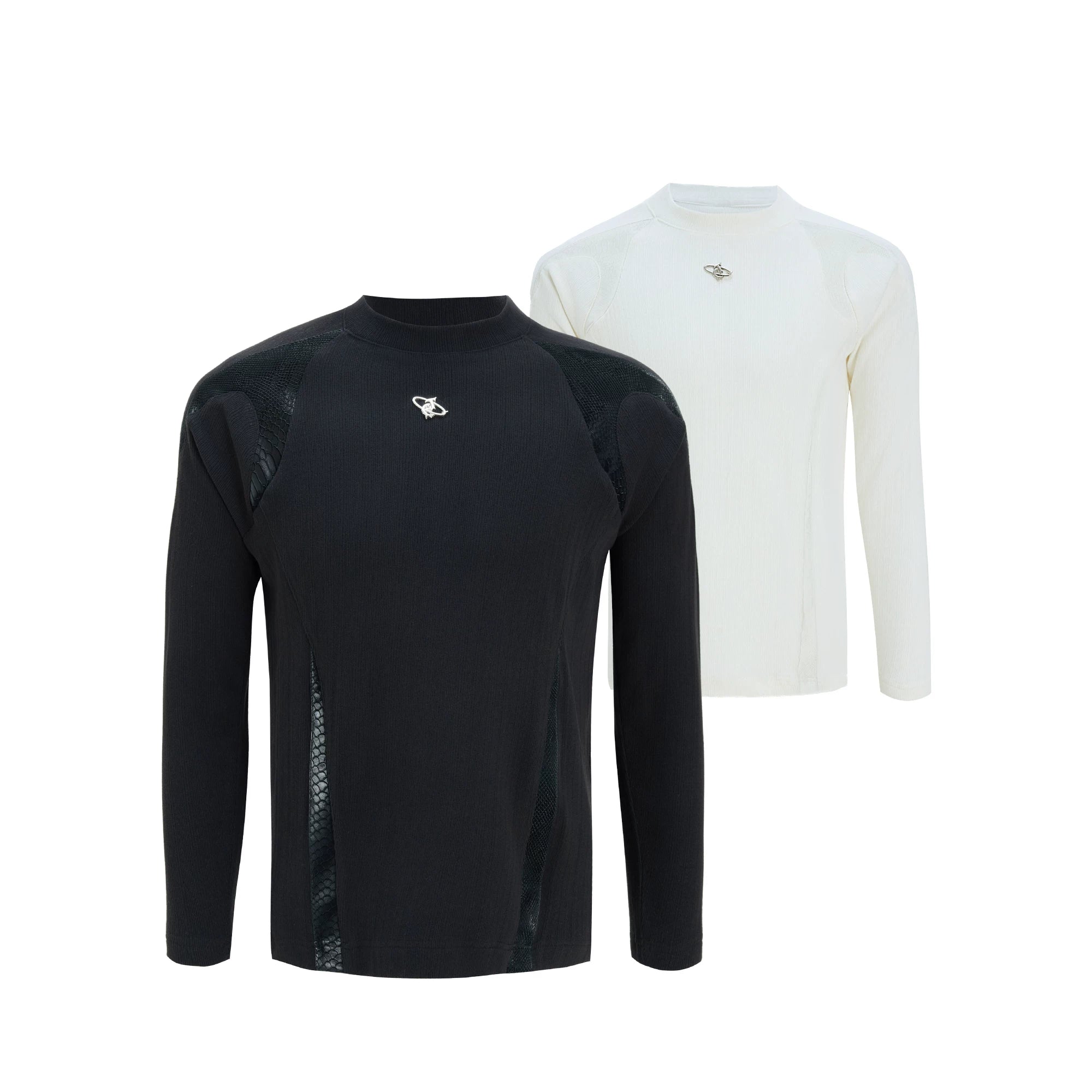 Leather-Panel Ribbed Long-Sleeve Top | Streetwear - main image 1