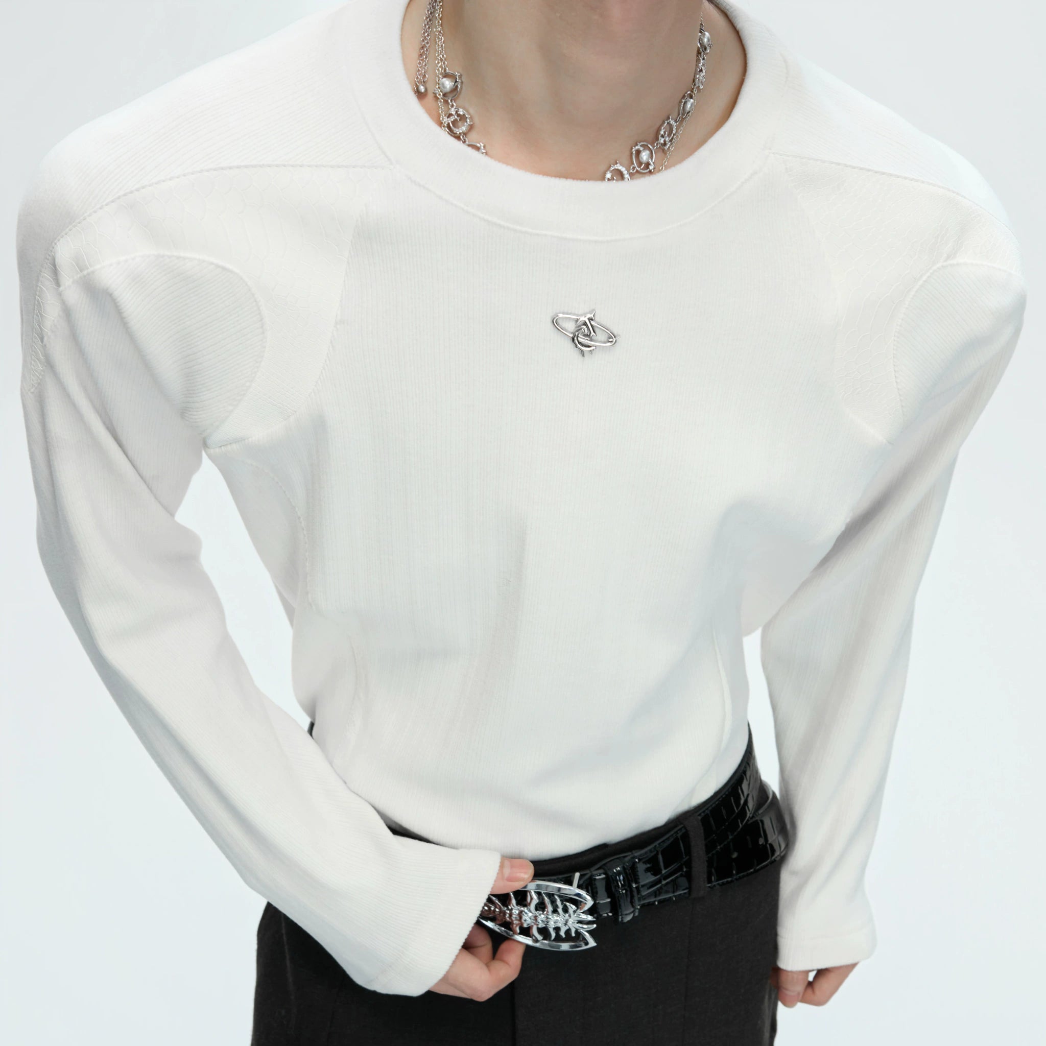 Leather-Panel Ribbed Long-Sleeve Top | Streetwear - main image 3