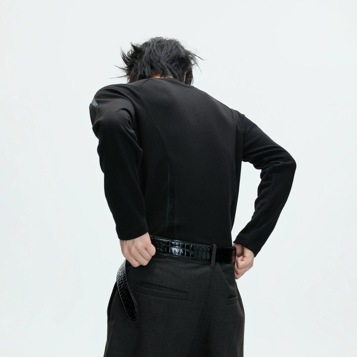 Leather-Panel Ribbed Long-Sleeve Top | Streetwear - main image 4