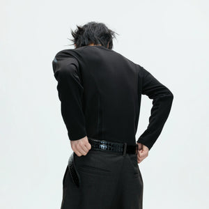 Leather-Panel Ribbed Long-Sleeve Top | Streetwear - main image 4