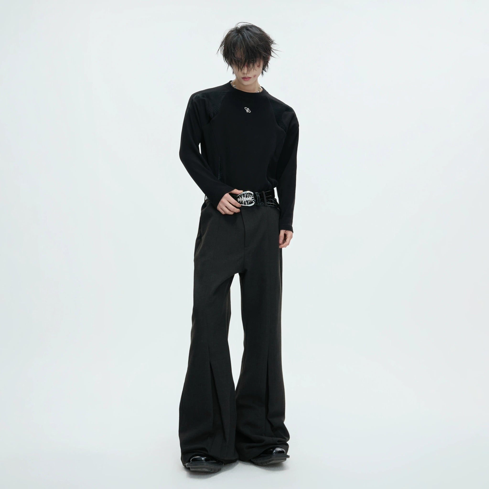 Leather-Panel Ribbed Long-Sleeve Top | Streetwear - main image 5