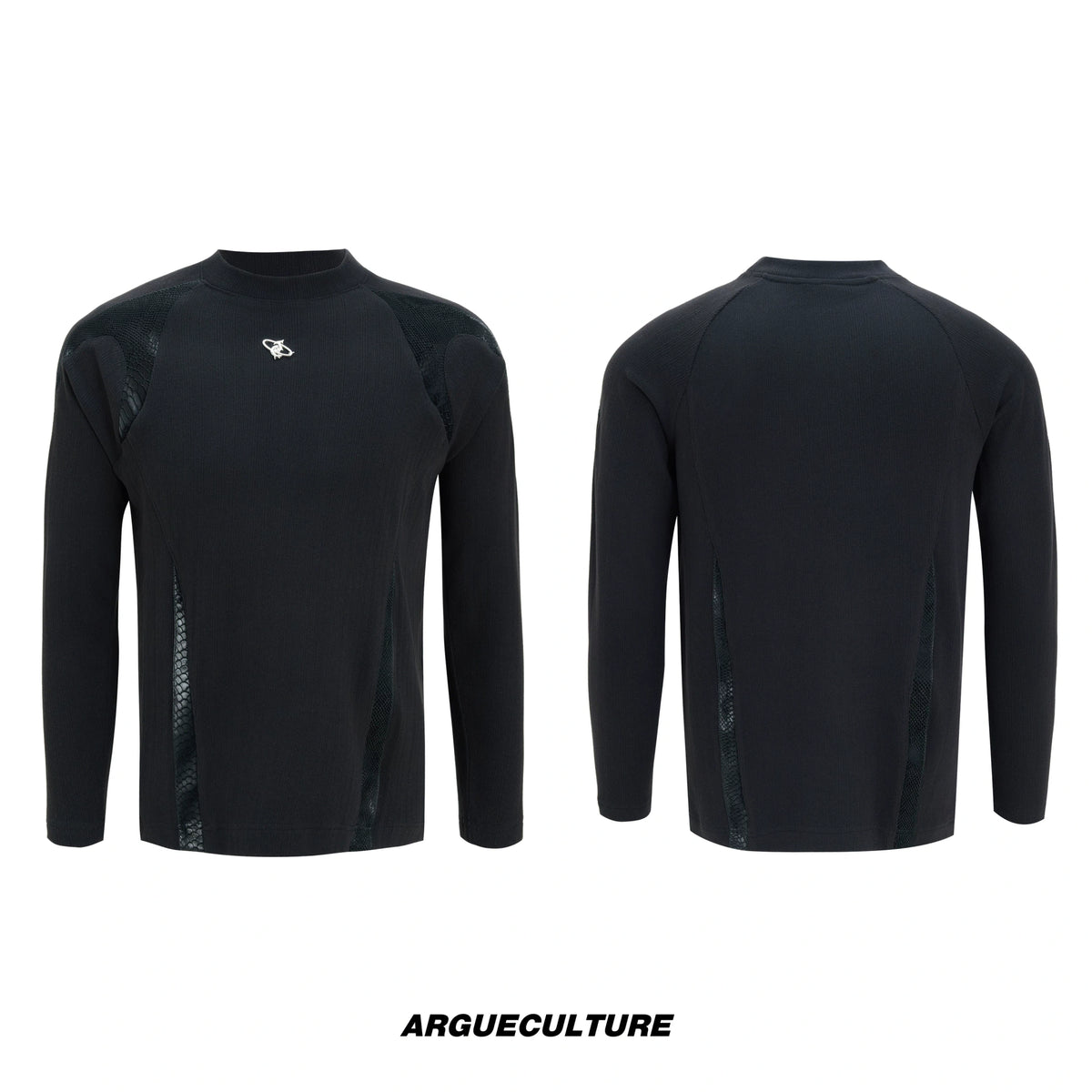 Leather-Panel Ribbed Long-Sleeve Top | Streetwear - Black Top