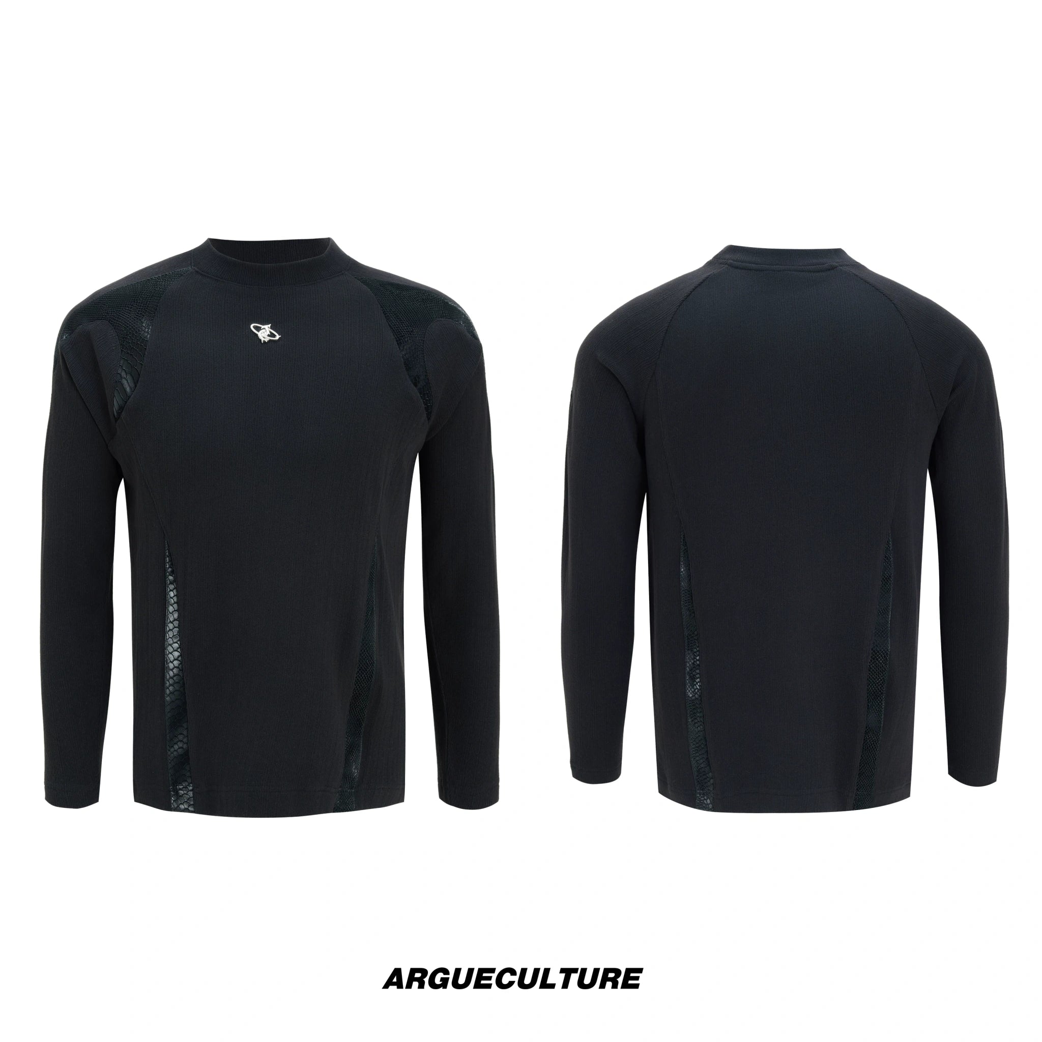 Leather-Panel Ribbed Long-Sleeve Top | Streetwear - Black Top