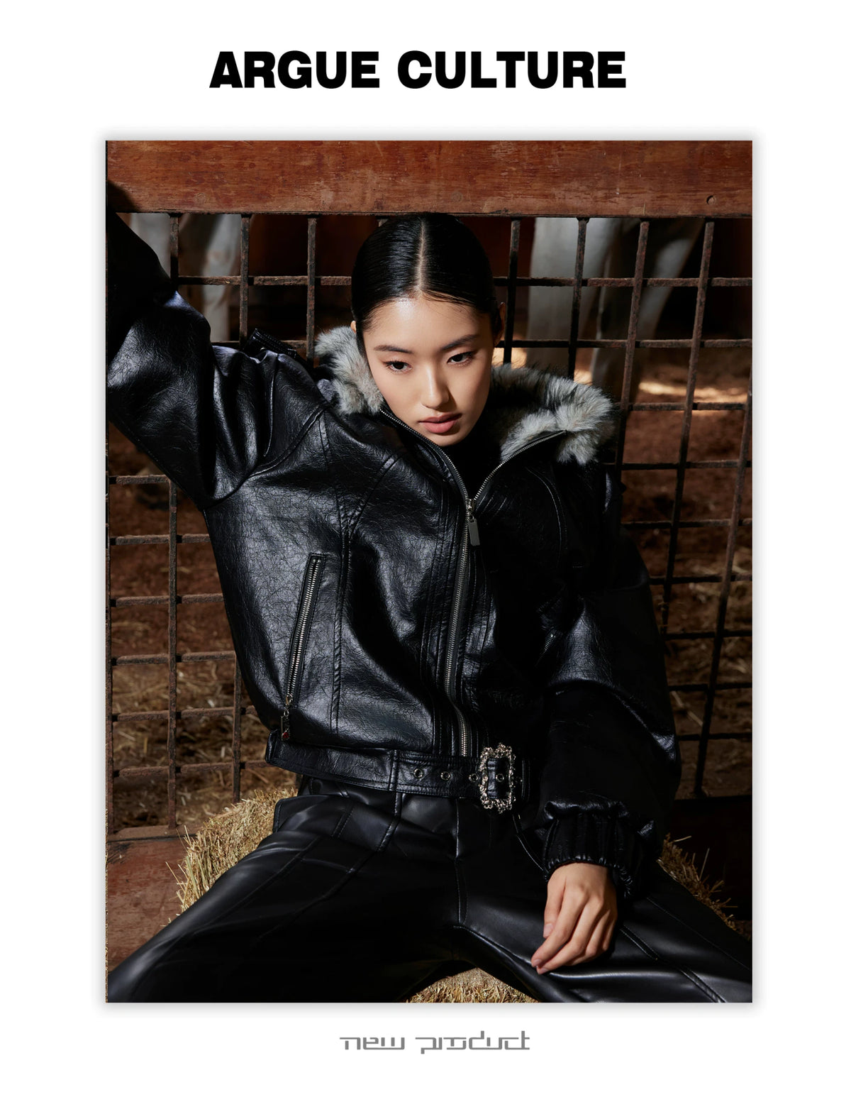 Oversized Hooded Faux Leather Jacket With Zip Front - description image 3