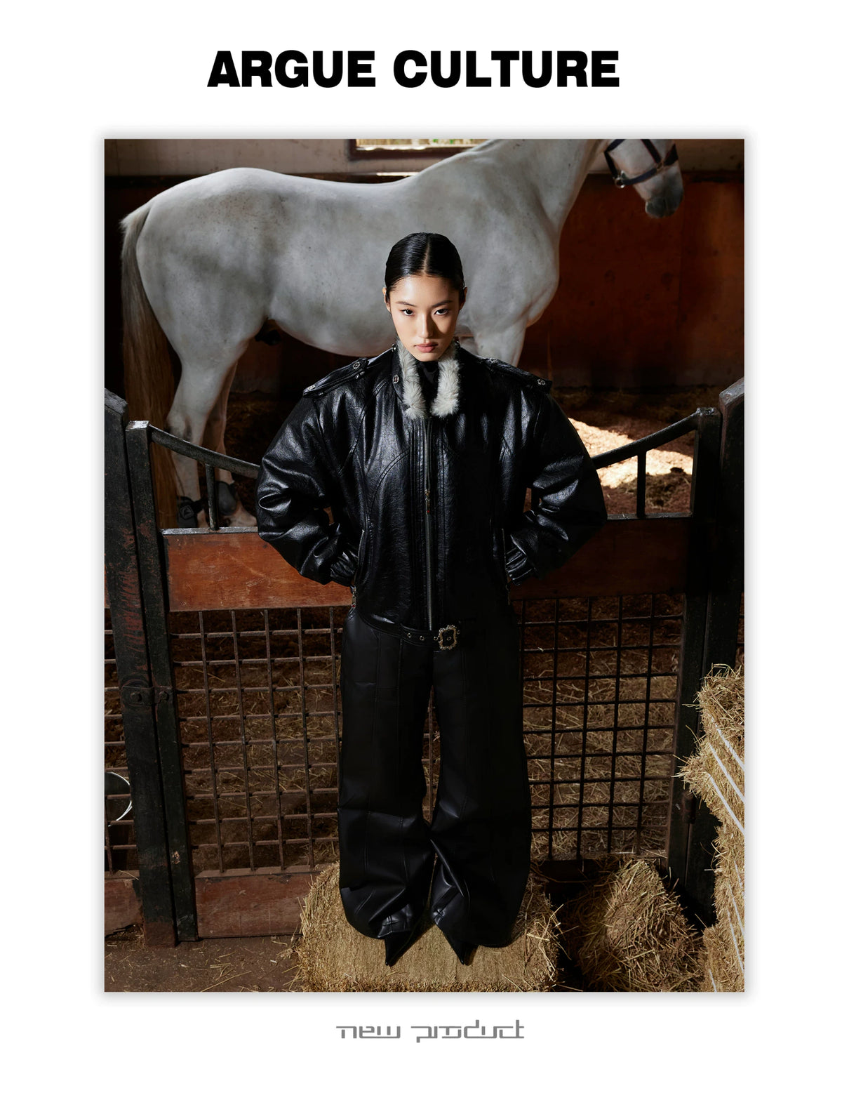 Oversized Hooded Faux Leather Jacket With Zip Front - description image 6