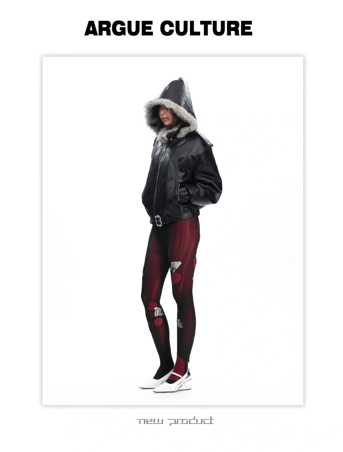 Oversized Hooded Faux Leather Jacket With Zip Front - description image 7