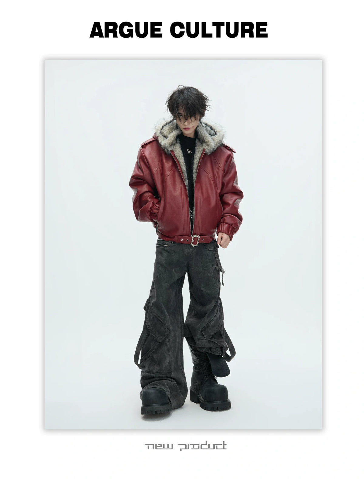Oversized Hooded Faux Leather Jacket With Zip Front - description image 14