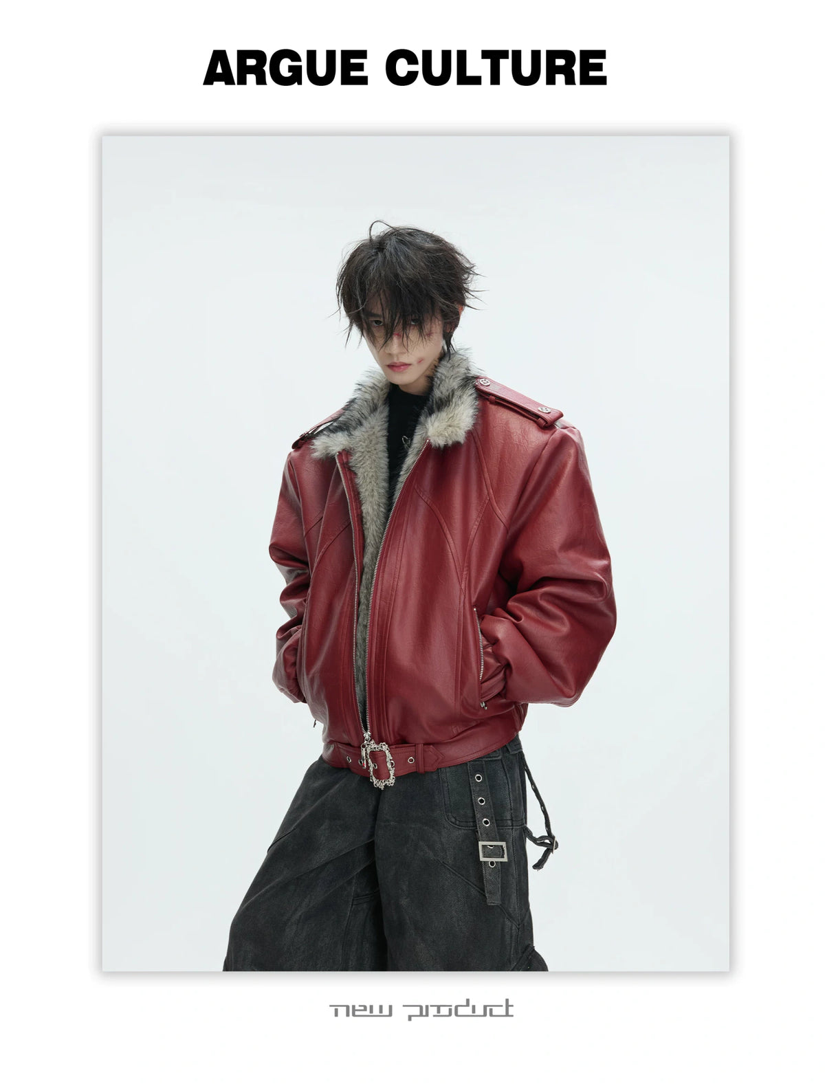 Oversized Hooded Faux Leather Jacket With Zip Front - description image 22