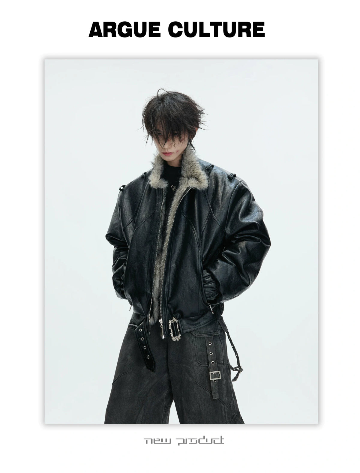 Oversized Hooded Faux Leather Jacket With Zip Front - description image 23