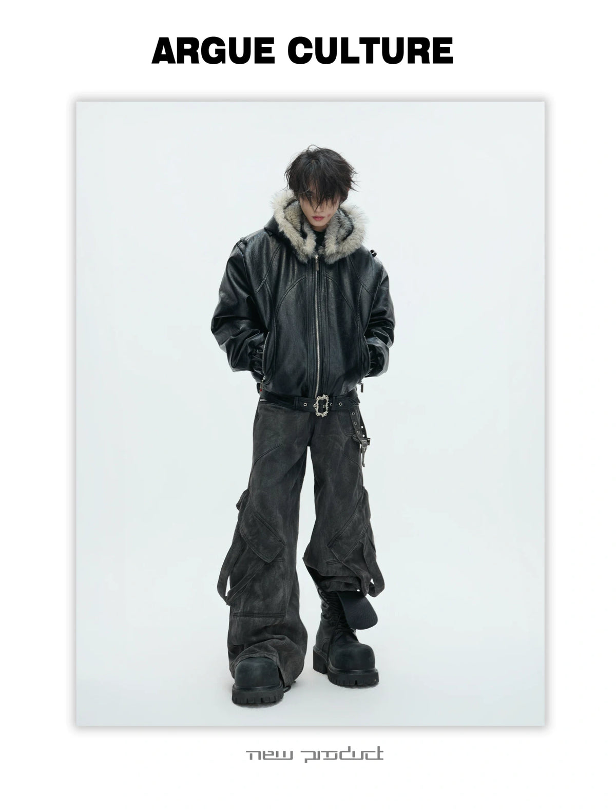 Oversized Hooded Faux Leather Jacket With Zip Front - description image 29