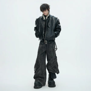 Oversized Hooded Faux Leather Jacket With Zip Front - main image 3