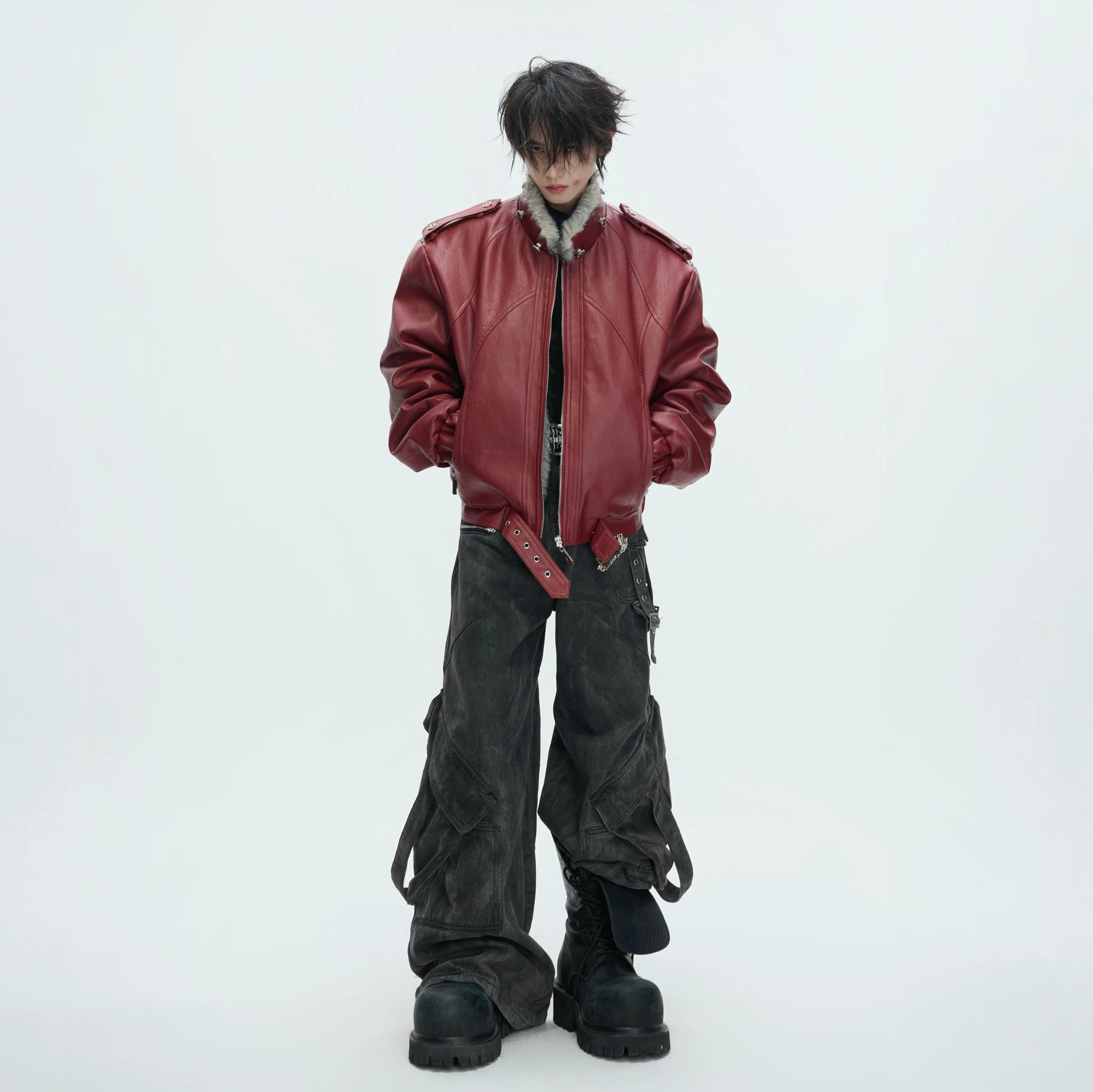 Oversized Hooded Faux Leather Jacket With Zip Front - main image 4
