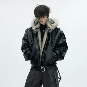 Oversized Hooded Faux Leather Jacket With Zip Front - main image 5