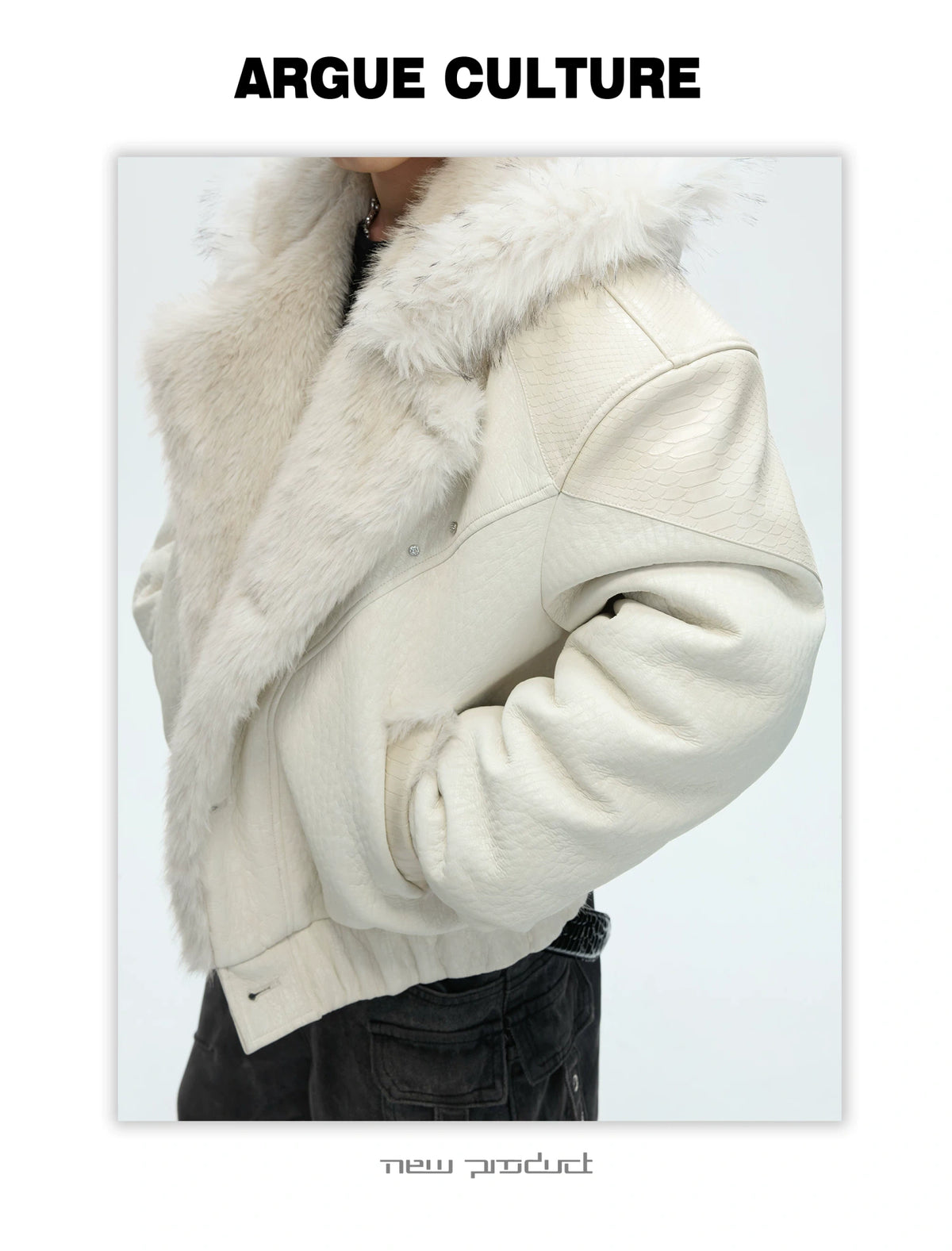 Marbled Faux Wolf-Fur Collar Jacket for Streetwear - description image 13