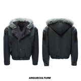 Marbled Faux Wolf-Fur Collar Jacket for Streetwear - Gray Top