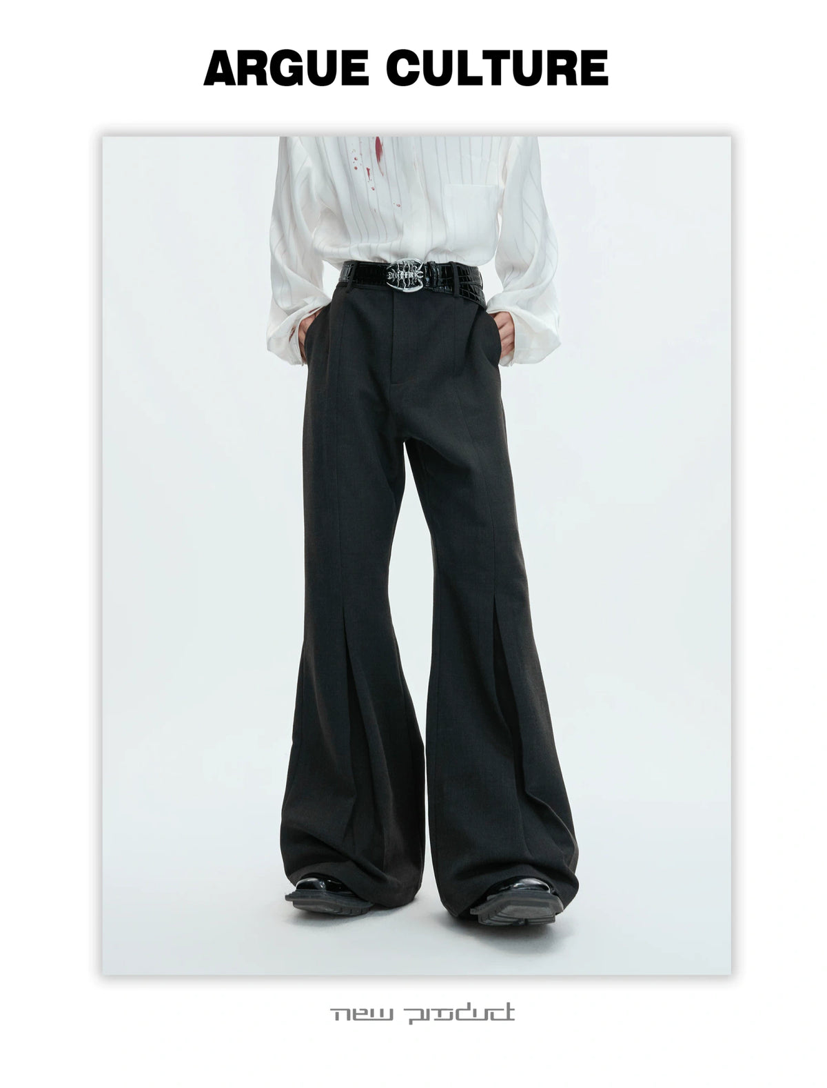 Pleated Wool-Blend Micro-Flare Trousers | Dark Gray - description image 2