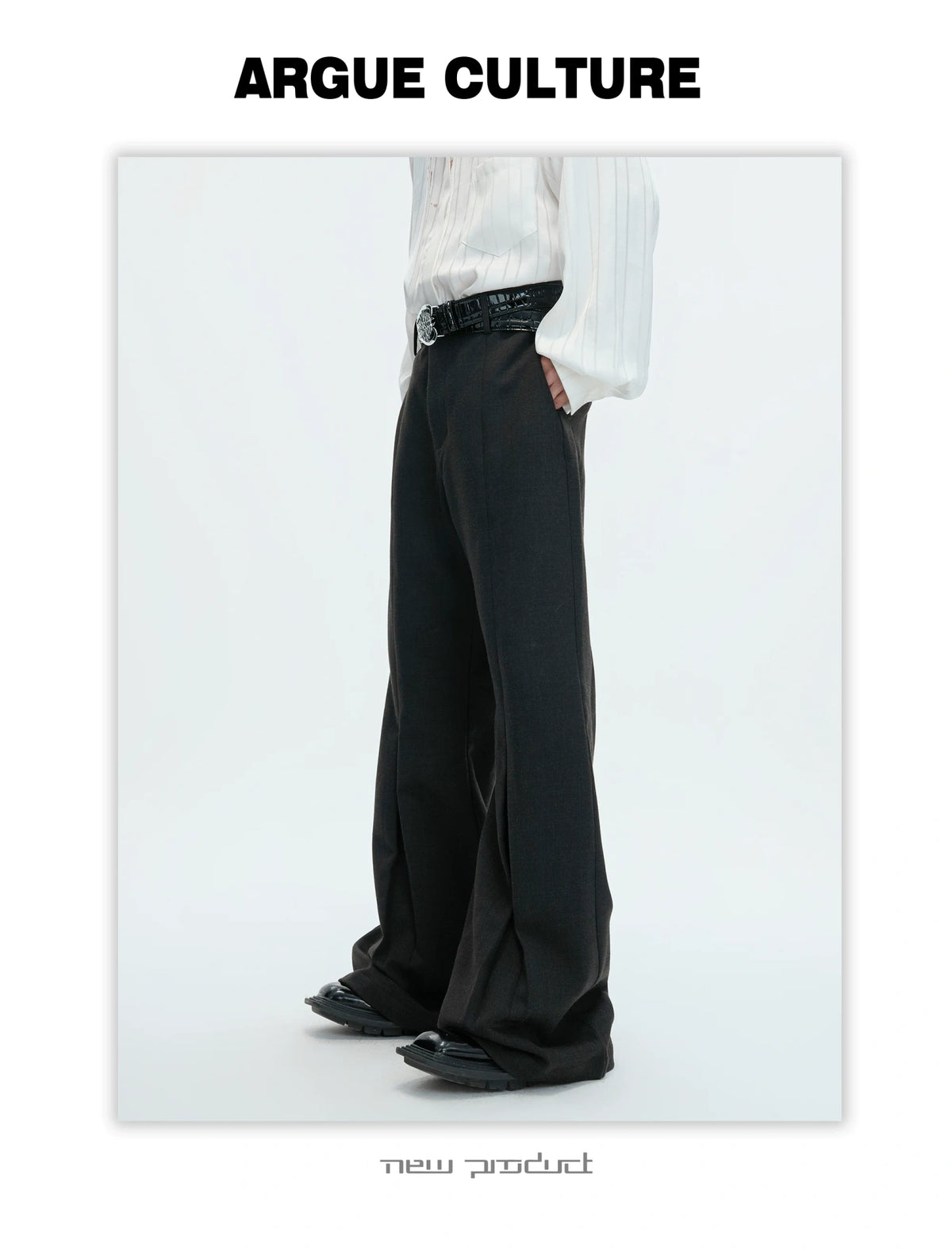 Pleated Wool-Blend Micro-Flare Trousers | Dark Gray - description image 6