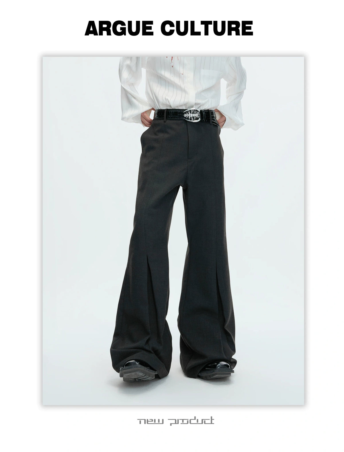 Pleated Wool-Blend Micro-Flare Trousers | Dark Gray - description image 7