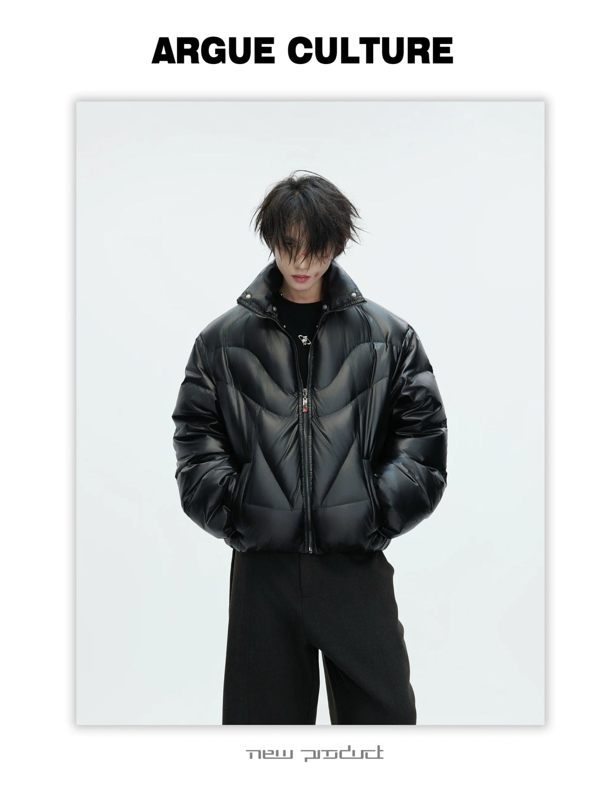 Asymmetric Black Duck Down Jacket | Winter Outerwear - description image 12