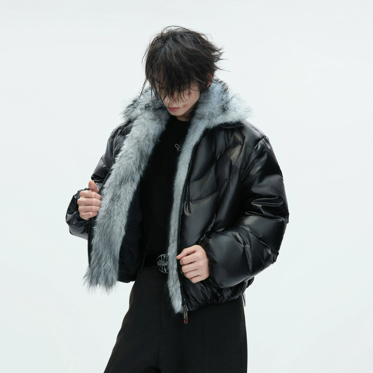 Asymmetric Black Duck Down Jacket | Winter Outerwear - main image 2