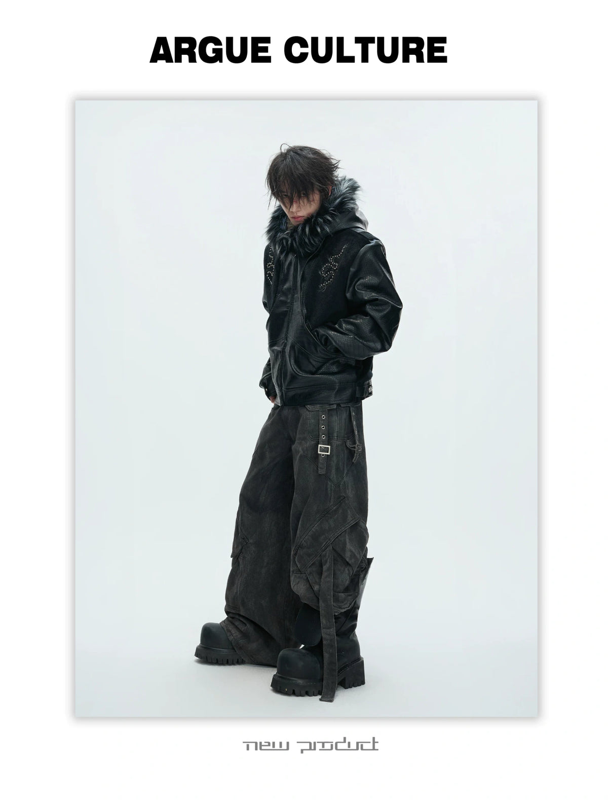 Crocodile-Textured Hooded Padded Jacket | Loose Fit - description image 12