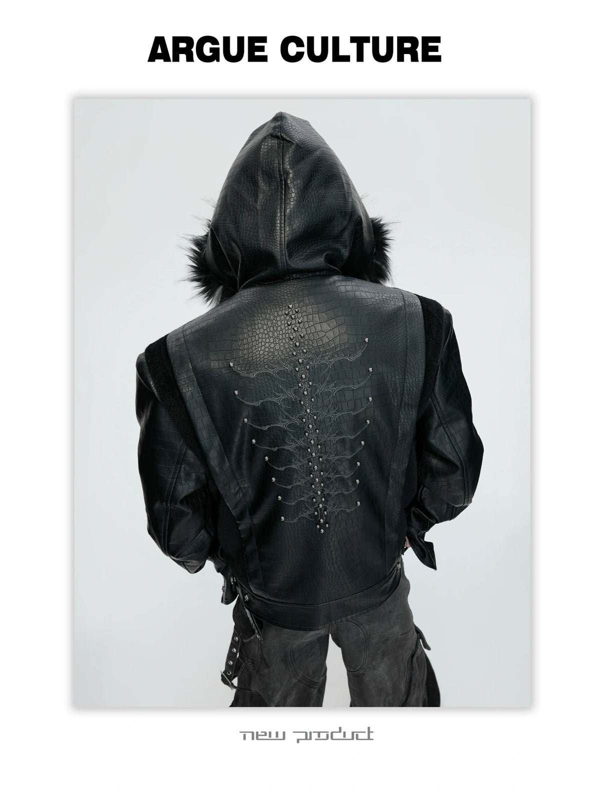 Crocodile-Textured Hooded Padded Jacket | Loose Fit - description image 18