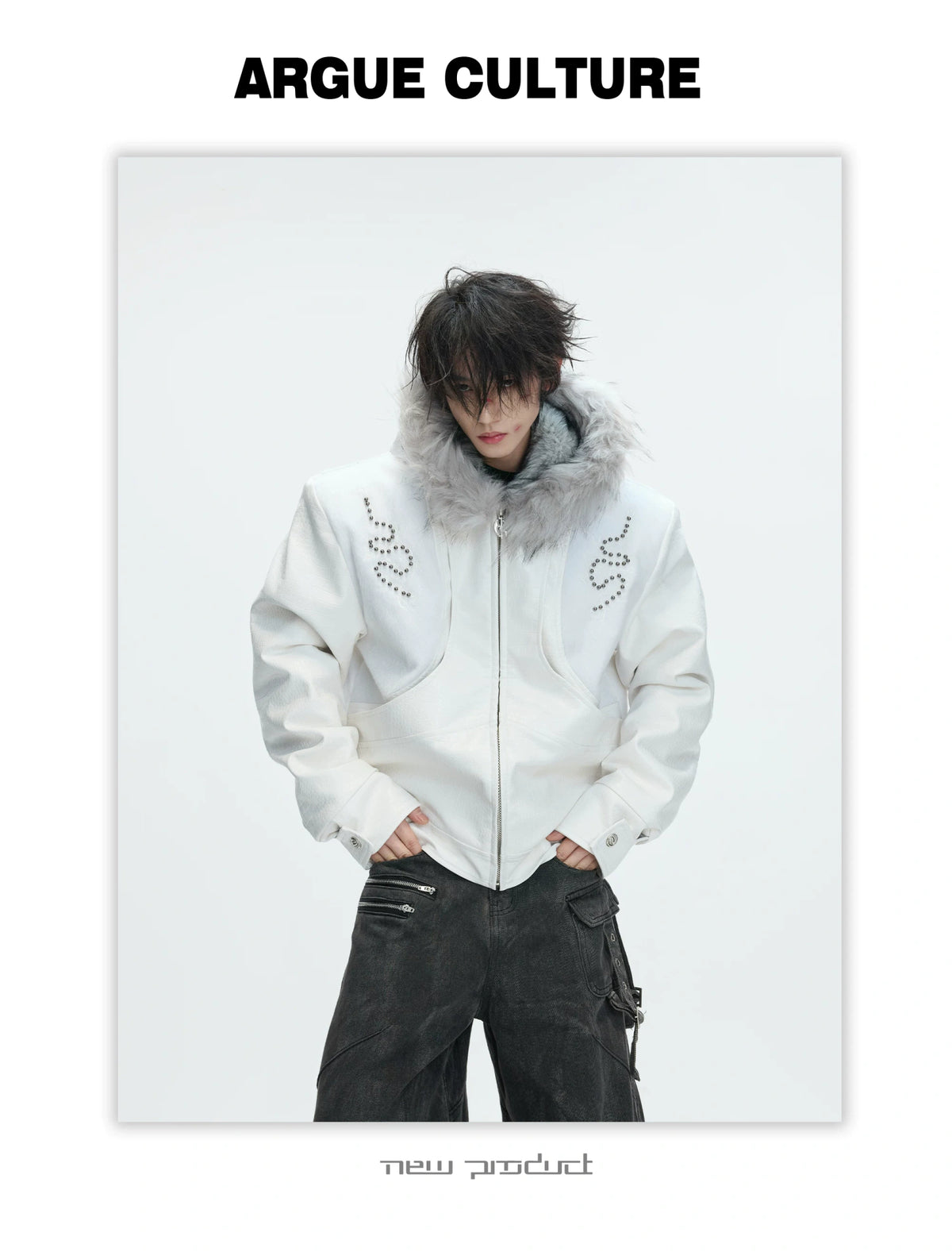 Crocodile-Textured Hooded Padded Jacket | Loose Fit - description image 20